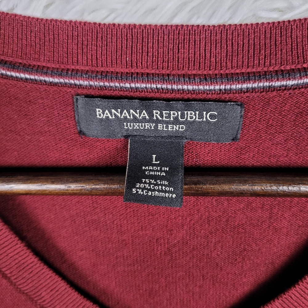 Banana Republic Mens Luxury Blend V-Neck Sweater Burgundy Silk Cashmere Large - Picture 4 of 6